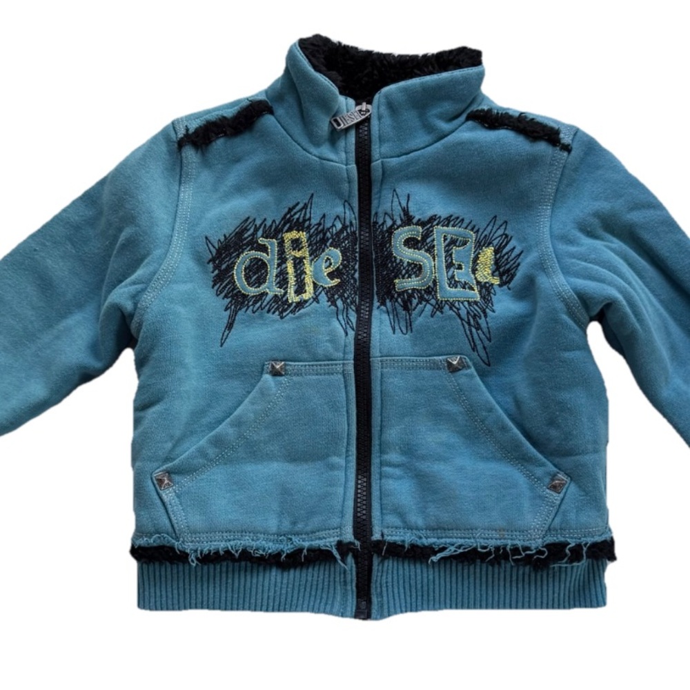 Diesel Zip Up Sweatshirt Style Faux Fur Track Jacket Size 24 months